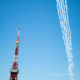 White contrails and Tokyo Tower