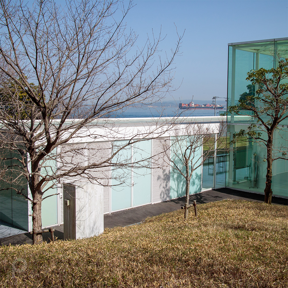 Back of the museum and a cargo ship