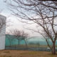 Glass wall and winter sea