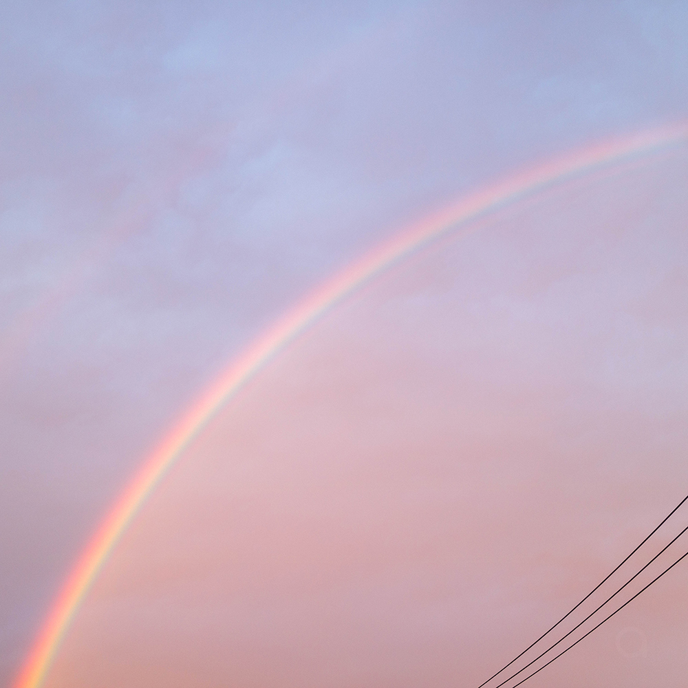 Arc-en-ciel du matin et fils électriques